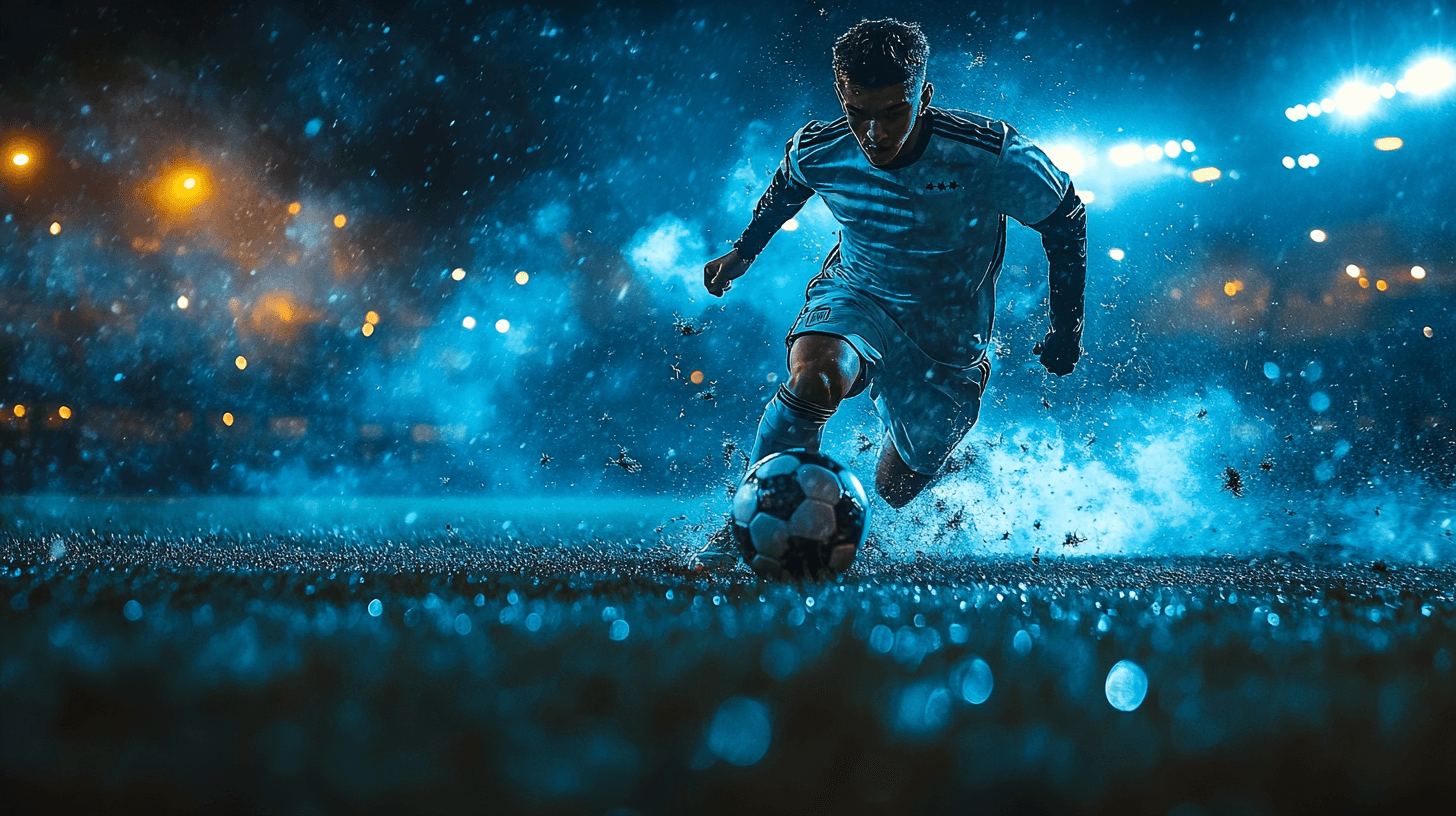 Football player in action under stadium lights